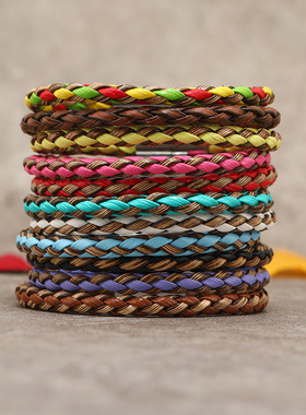 新款速卖通彩色格纹做旧复古磁铁扣皮质手链欧美简约多色饰品