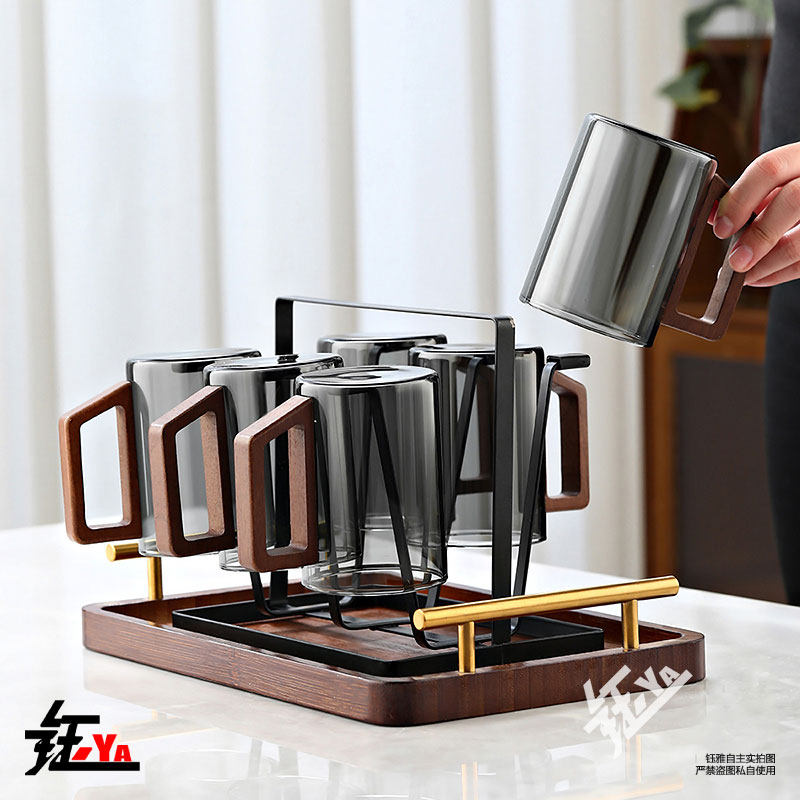 家用水杯套装耐高温玻璃杯套装客厅待客茶杯带把杯子家庭水具套装