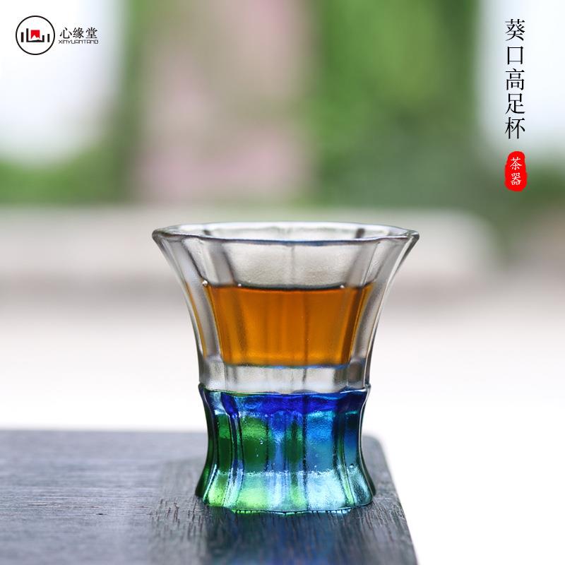 心缘堂琉璃茶具葵口小花杯品茗功夫杯主人杯手工耐热琉璃杯