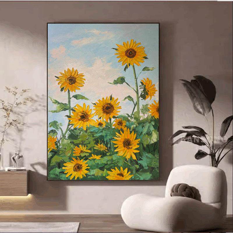 手绘油画向日葵客厅餐厅装饰画向阳而生立体肌理花卉玄关儿童房画