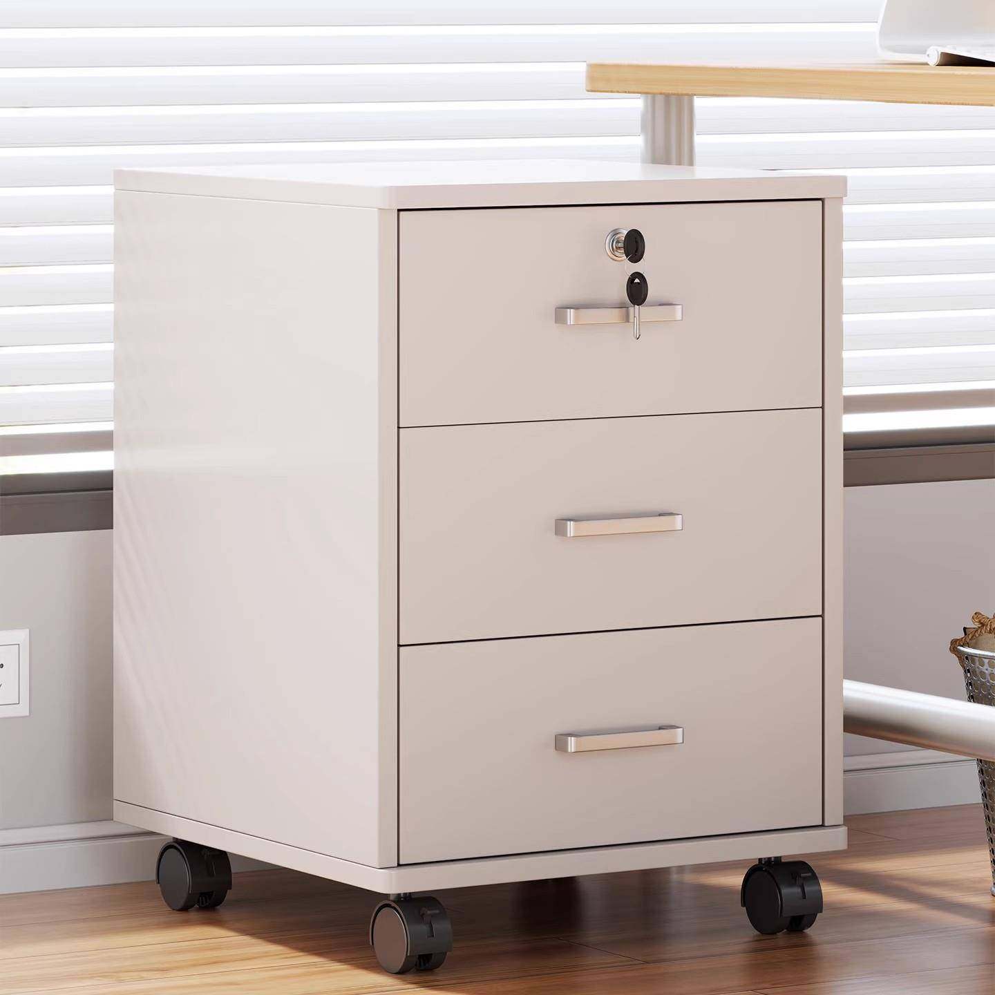 文件柜移动收纳柜抽屉柜办公室木质带锁小柜子带轮桌下文件柜矮柜