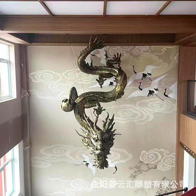 玻璃钢仿真仿铜龙雕塑浮雕龙头喷水龙盘龙火锅店大堂动物装饰摆件