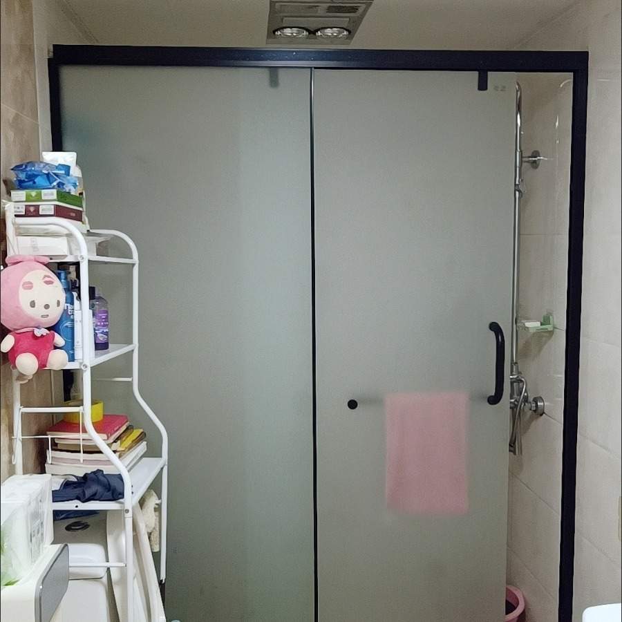 推拉门钻石型淋浴房黑色不锈钢浴屏淋浴隔断简易整体卫生间隔断卫