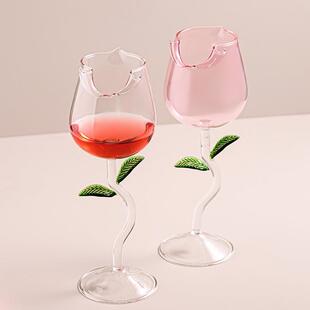 网红ins创意玫瑰花高颜值葡萄酒高脚杯女生可爱红酒杯子新婚礼物