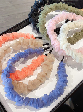 韩国森系超仙雪纺蕾丝洗脸发箍女网红lns百搭外出头饰发卡头箍