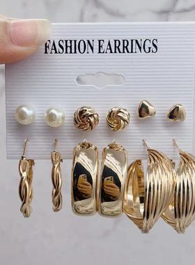 XP17 Earring欧美新款金属圆圈耳环套装创意个性爱心耳环耳钉