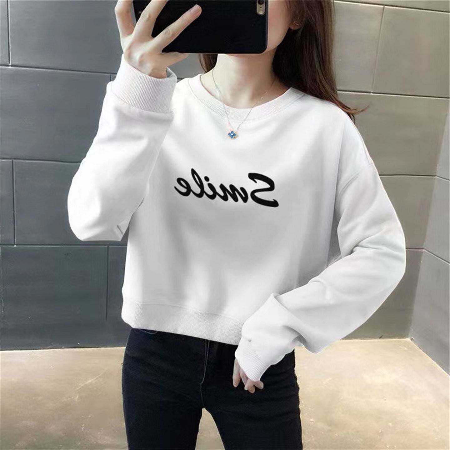 纯棉薄款短款卫衣女小个子春秋新款韩版ins潮宽松大码印花上衣潮