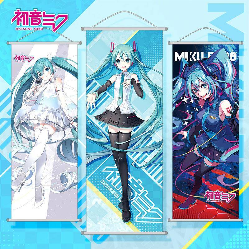 初音新款挂画初音未来二次元桃皮绒卷轴布画墙画动漫周边
