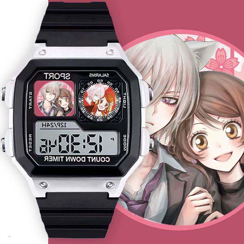 元气少女缘结神巴卫奈奈生电子手表儿童初中生运动防水带闹钟夜灯