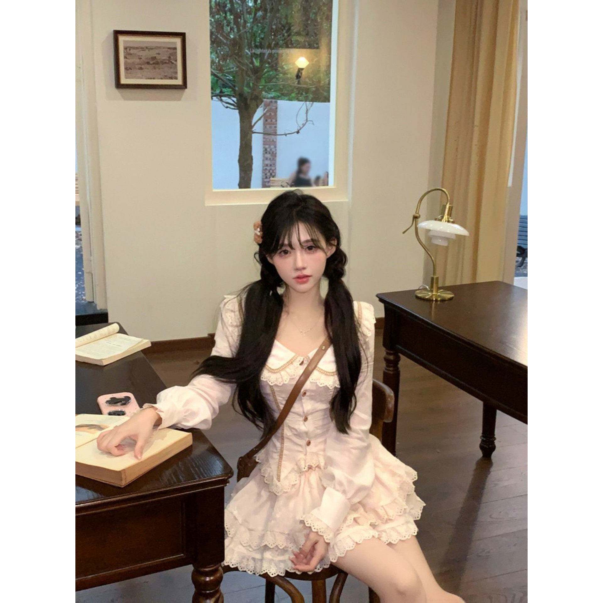 早秋季穿搭一整套小个子纯欲甜妹长袖衬衫蛋糕半身短裙两件套装女