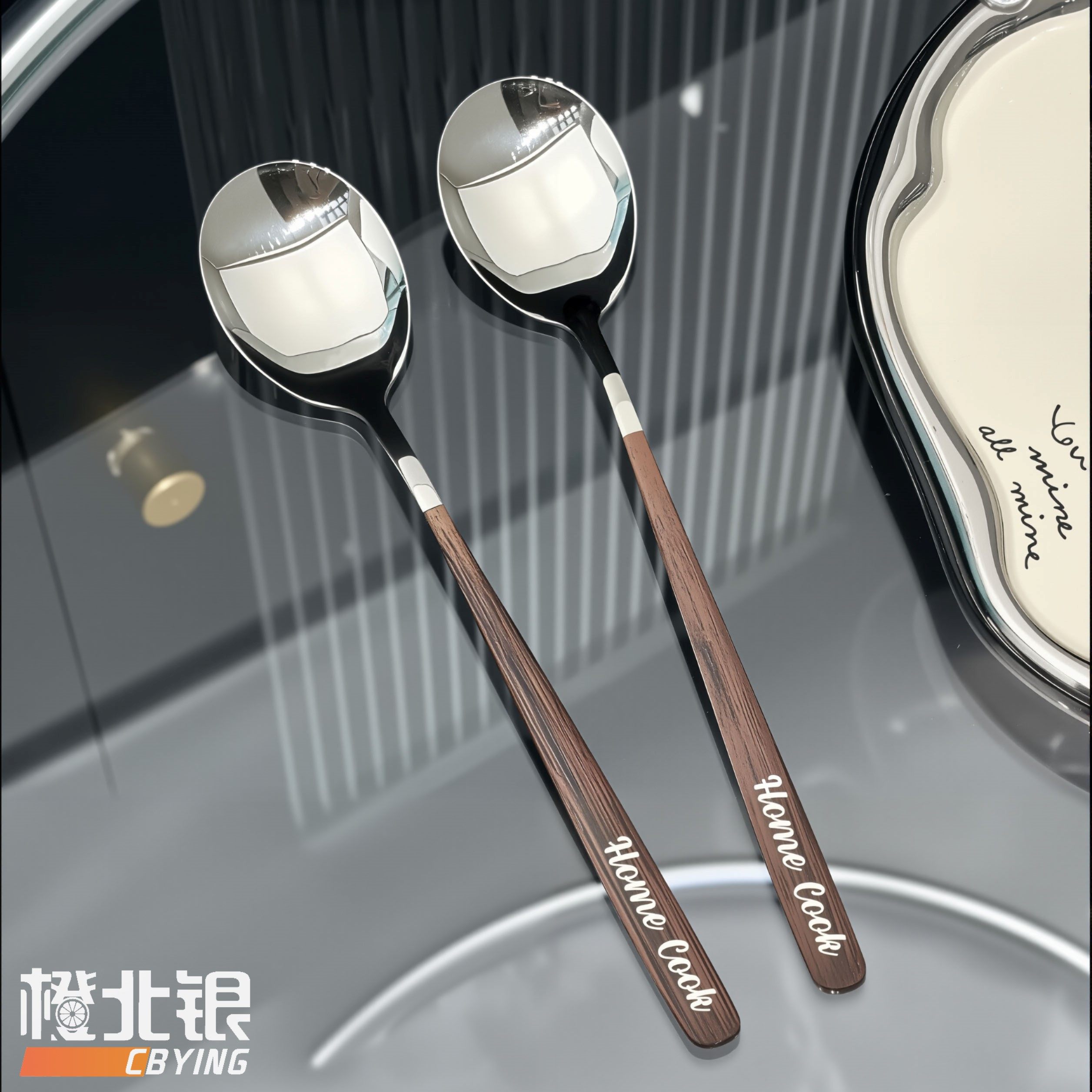 橙北银ins风韩式不锈钢长柄搅拌咖啡勺仿胡桃木纹西餐勺甜品挖勺,餐饮具,西餐勺,淘宝优惠券,粉丝福利购,淘宝优惠卷