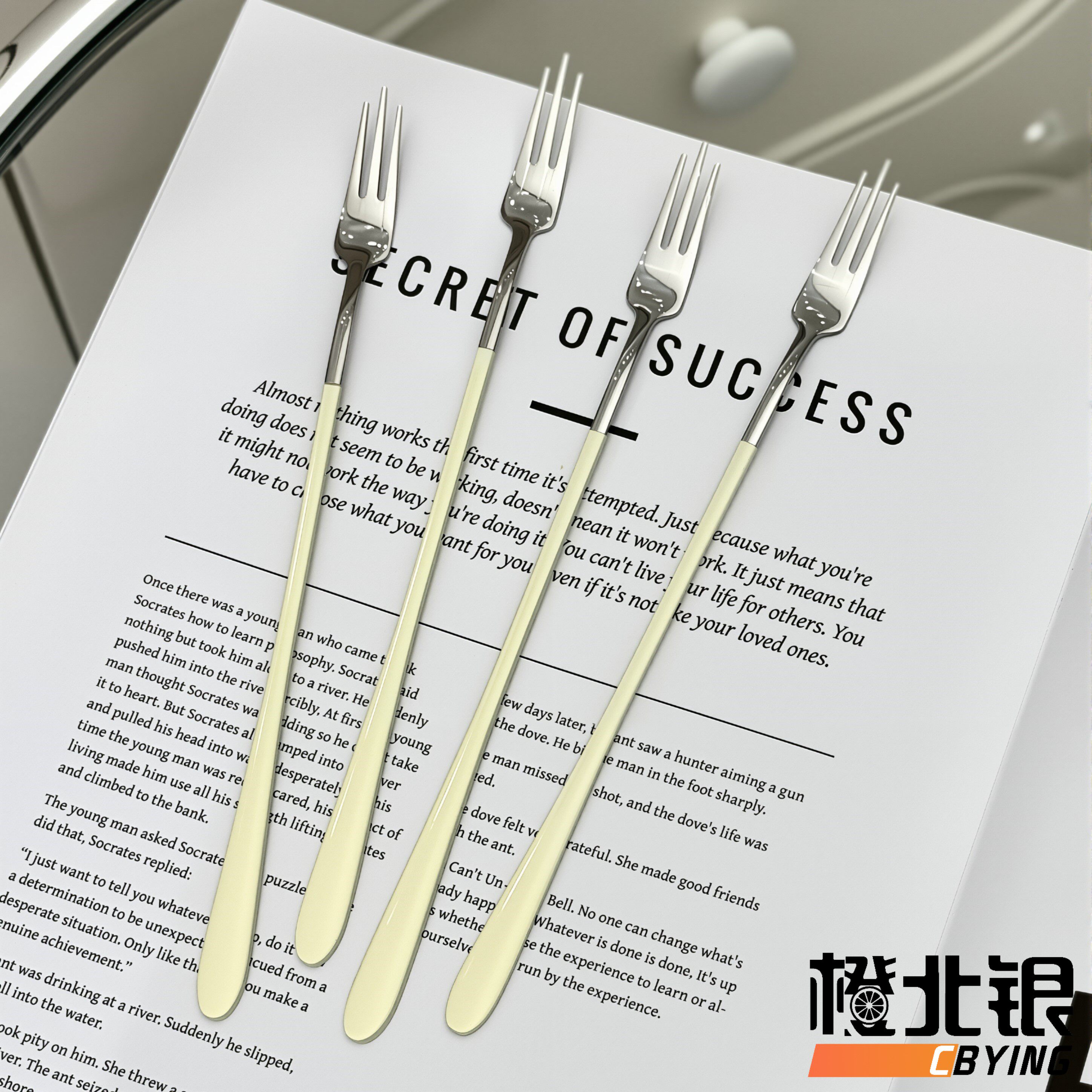 橙北银长柄水果叉蛋糕创意加长304不锈钢ins风加厚可爱甜品家用叉
