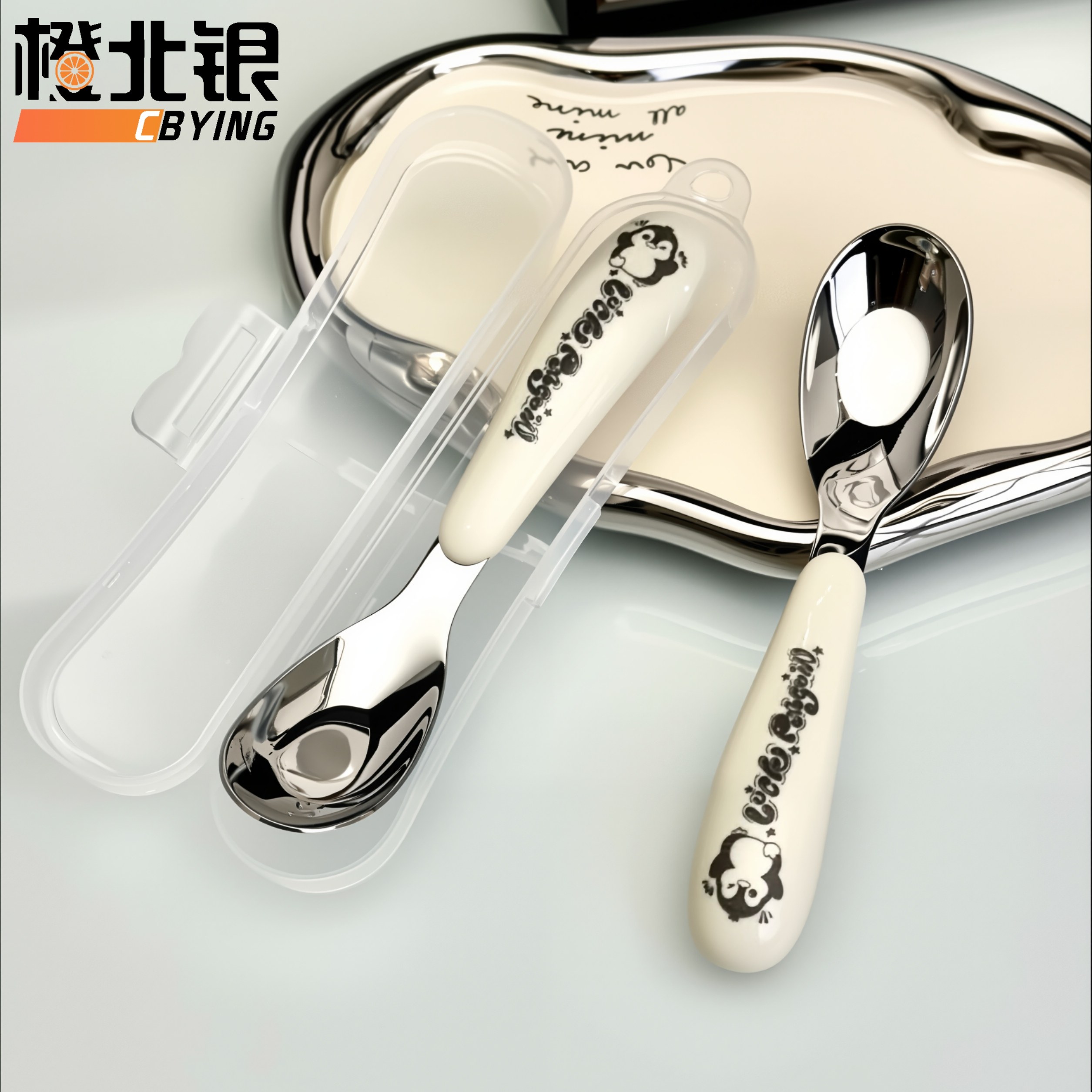 橙北银卡通餐勺316不锈钢儿童辅食勺长柄企鹅勺奶油白圆柄儿童勺,餐饮具,西餐勺,淘宝优惠券,粉丝福利购,淘宝优惠卷