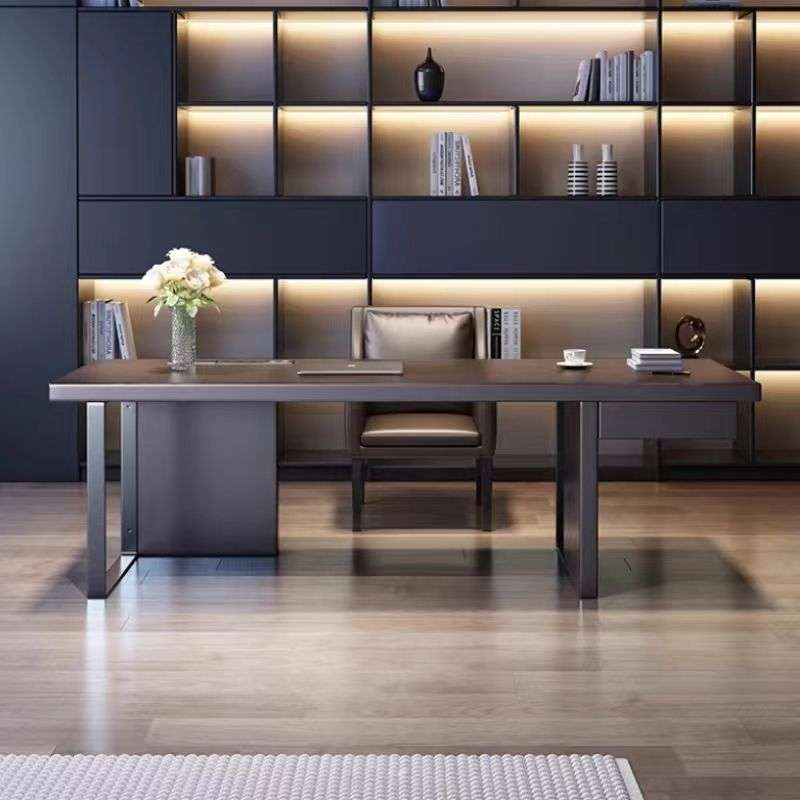 轻奢意式极简现代简约家用书房书桌实木电脑桌写字台老板办公桌