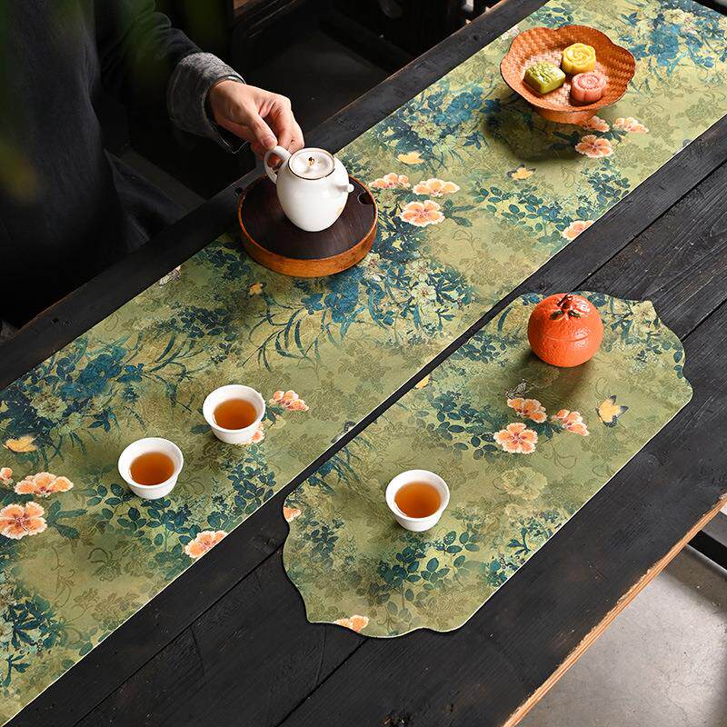 防水茶席茶垫家用双面干泡中式禅意桌旗茶桌布香云纱防滑茶具配件
