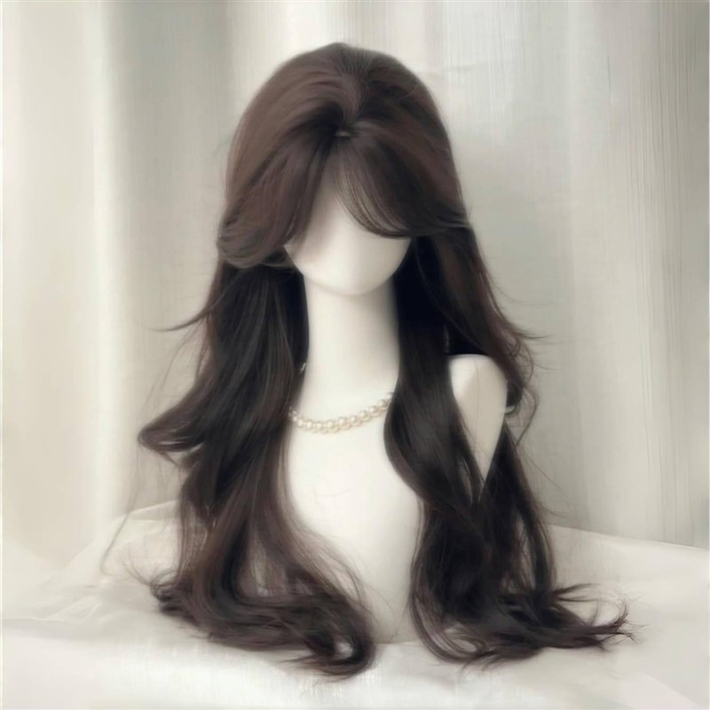 假发女长发Lolita中分八字w刘海长卷发加长75cm黑茶色万用JK全头