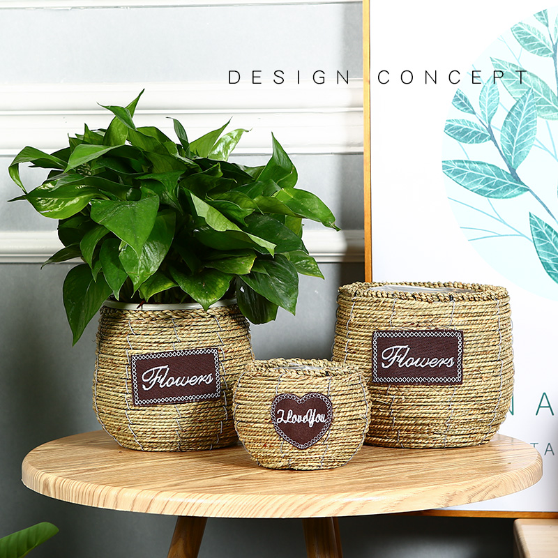 田园草编柳编藤编花盆花篮藤编手提插花绿萝吊Q兰多肉家居装饰包