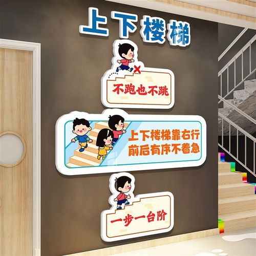 幼儿园托管班机构安全提示环创转角楼梯台阶走廊文化墙Y面装饰贴