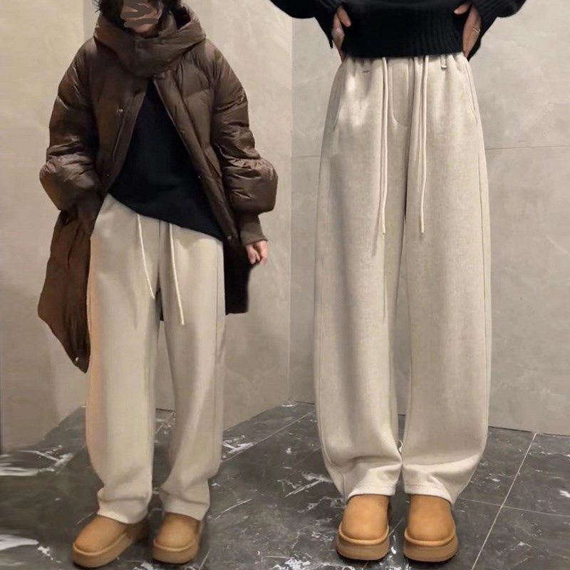 2024秋款高档裤子米白色弯刀裤女宽松弧线休闲裤显V瘦阔腿裤子春,女装/女士精品,卫裤,淘宝优惠券,粉丝福利购,淘宝优惠卷