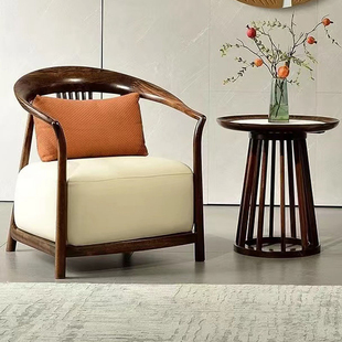 新中式实木单人沙发椅乌金木休闲椅三件套酒店洽谈桌W椅小户型家
