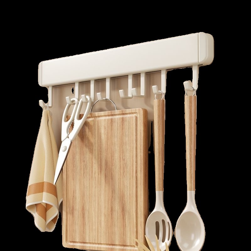 白色厨房挂钩架免j打孔铲子勺子挂杆25cm长挂锅铲菜板收纳架太空