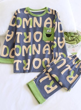 2024新儿童睡衣春秋纯r棉a类卡通棉毛长袖男孩全棉圆领宝宝家居服