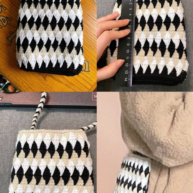 DIY手工钩织手j机包毛线编织材料包条纹斜跨包女针织菱格包包礼物,服饰配件/皮带/帽子/围巾,DIY编织材料包,淘宝优惠券,粉丝福利购,淘宝优惠卷