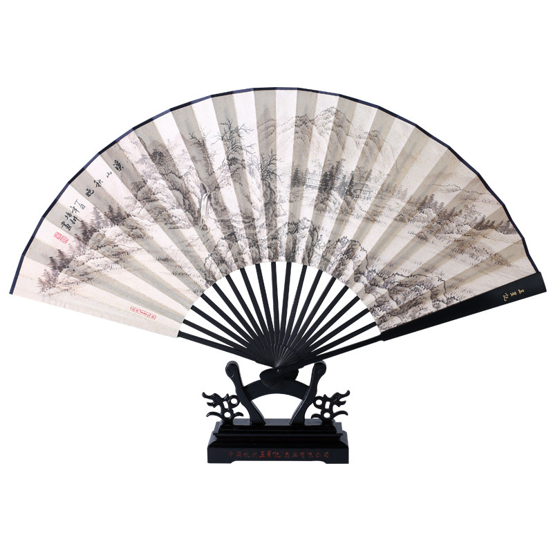 杭州王星记扇子中国n风丝绸绢扇8寸古风折扇男夏季工艺礼品扇收藏