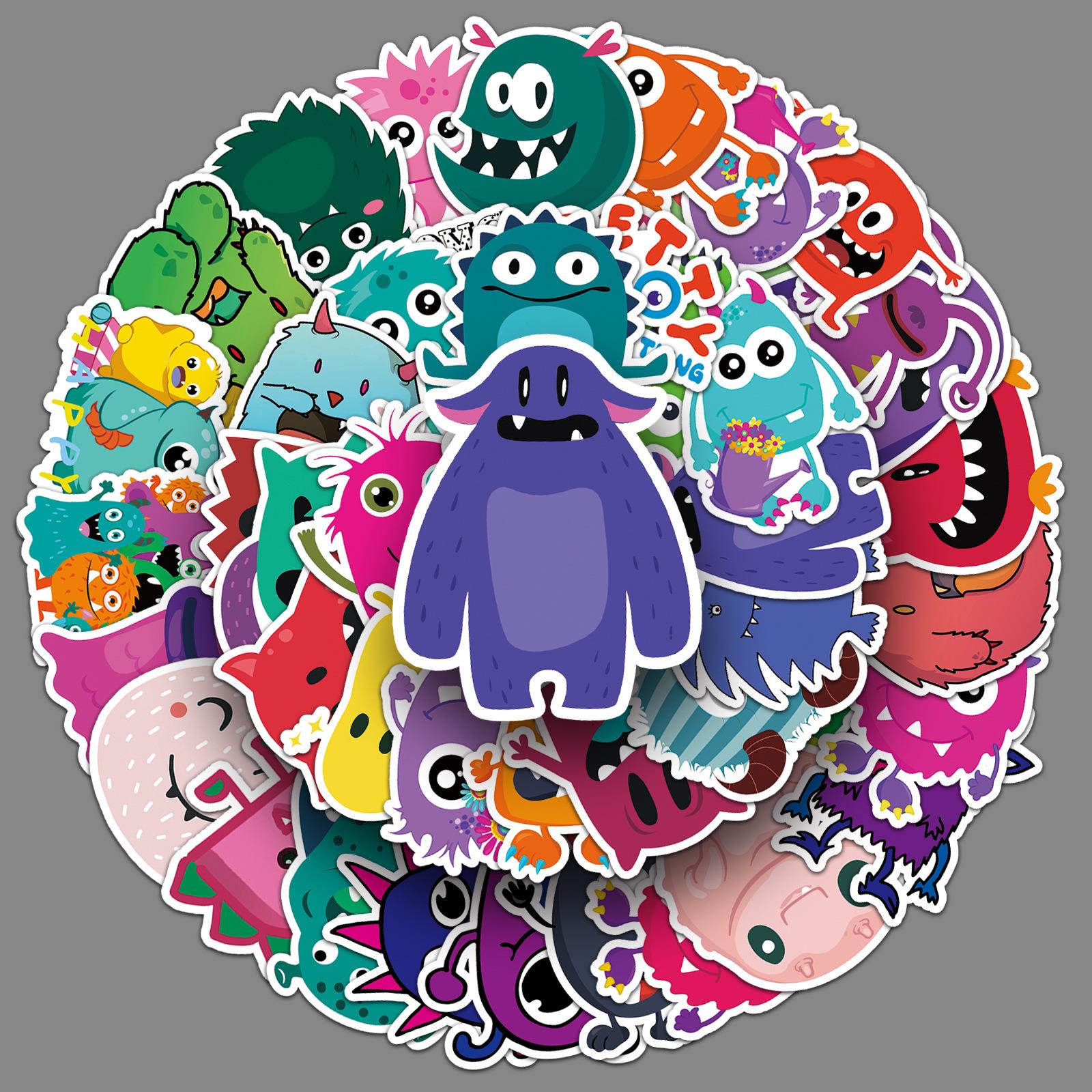 50张小怪兽涂鸦跨境卡通可爱奖励儿童咕卡装饰滑板水杯行李箱贴纸