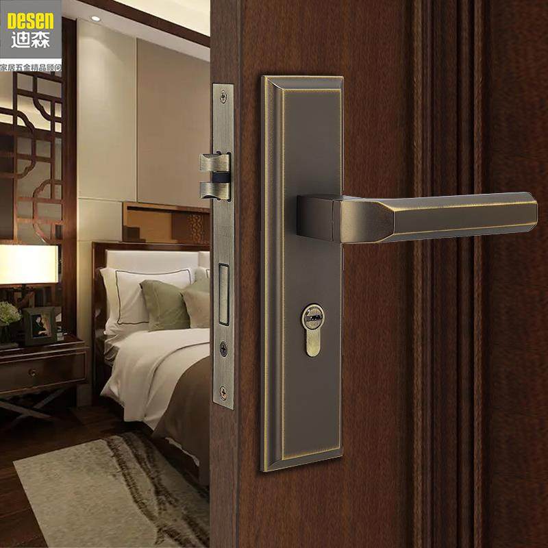 迪森新中式静音门锁室内卧室卫生间古铜实木房门锁把手家用通用型