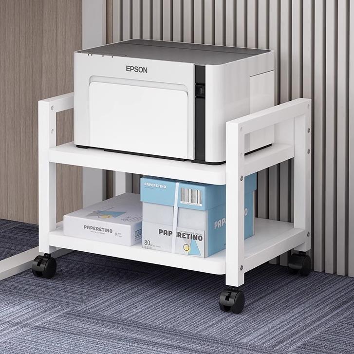 落地双层印表机置物架办公室书房桌下带轱辘可移动可调节高度架子