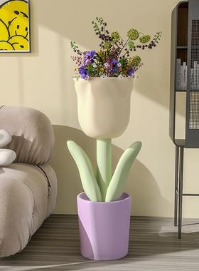 大号家居北欧郁金香落地花瓶摆件客厅电视柜旁边网红开业礼物花盆