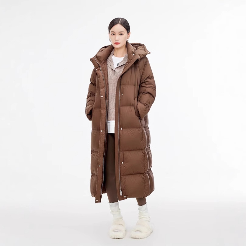 【LANJIN澜槿】冬季厚被子款加长连帽直筒款泡芙90白鹅绒羽绒服女