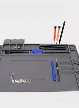 手机电脑维修硅胶隔热焊台焊接垫耐高温加厚带磁IC工作垫S160灰色