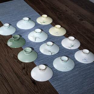 盖碗盖子单卖陶瓷羊脂玉石黄三才茶杯盖汝窑哥宝窑杯泡盖影青描金