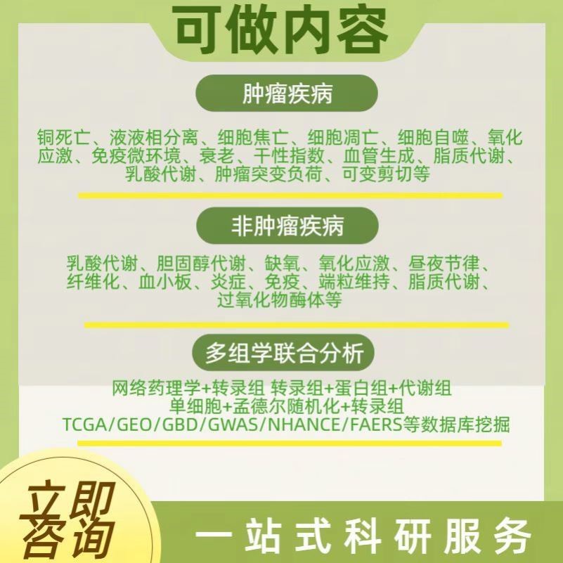 生信分析 TCGA/GEO数据库挖掘 单细胞测序 转录组分析 多组学分析