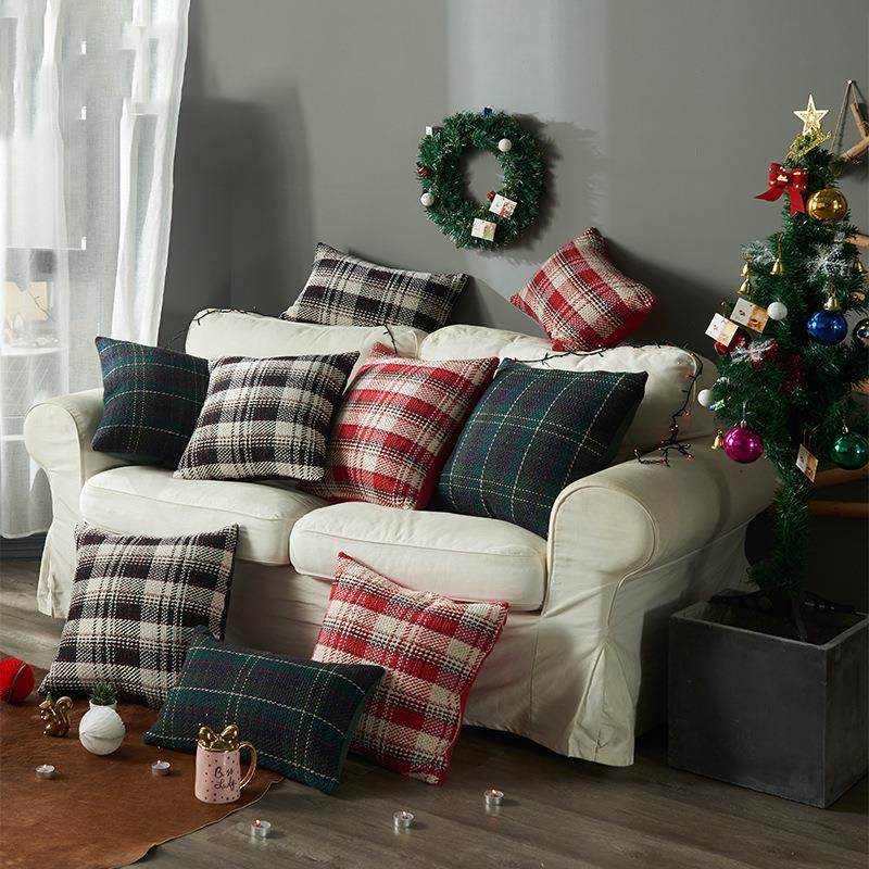 圣诞毛线格子抱枕套 厂家直销家居布艺舒适时尚坐垫套 印制抱枕套