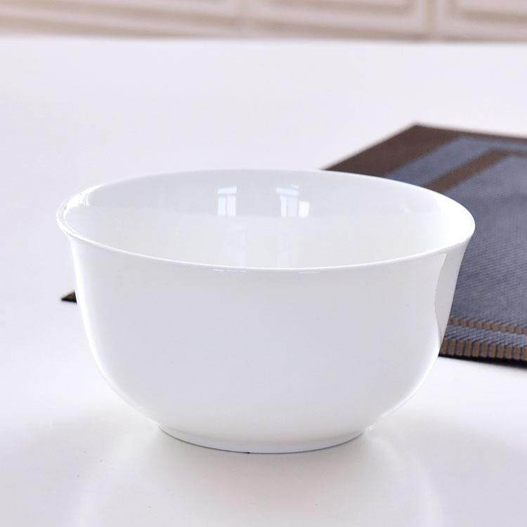 简洁陶瓷家用纯白餐具酒店餐厅用米饭碗印制图文金钟骨瓷碗
