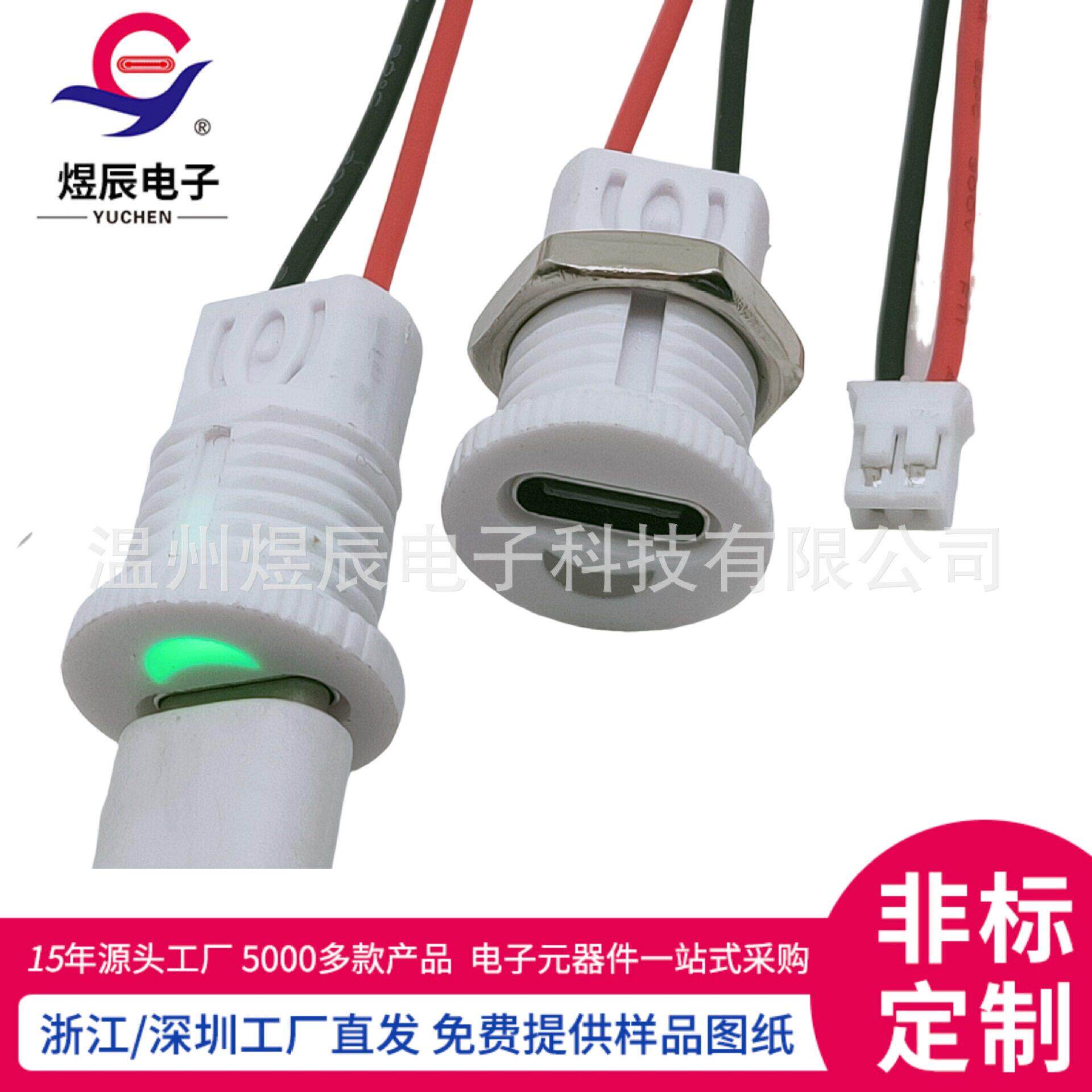 定制TYPE-C2P防水母座带灯螺纹防水带线母座TYPE-C带内锁螺牙DC座