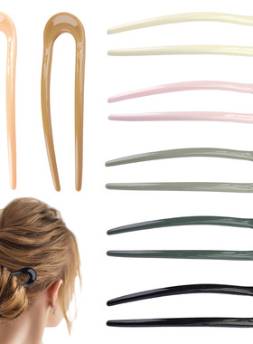 亚马逊热销发饰女欧美时尚盘发丸子头彩色发簪百搭简约U形发钗