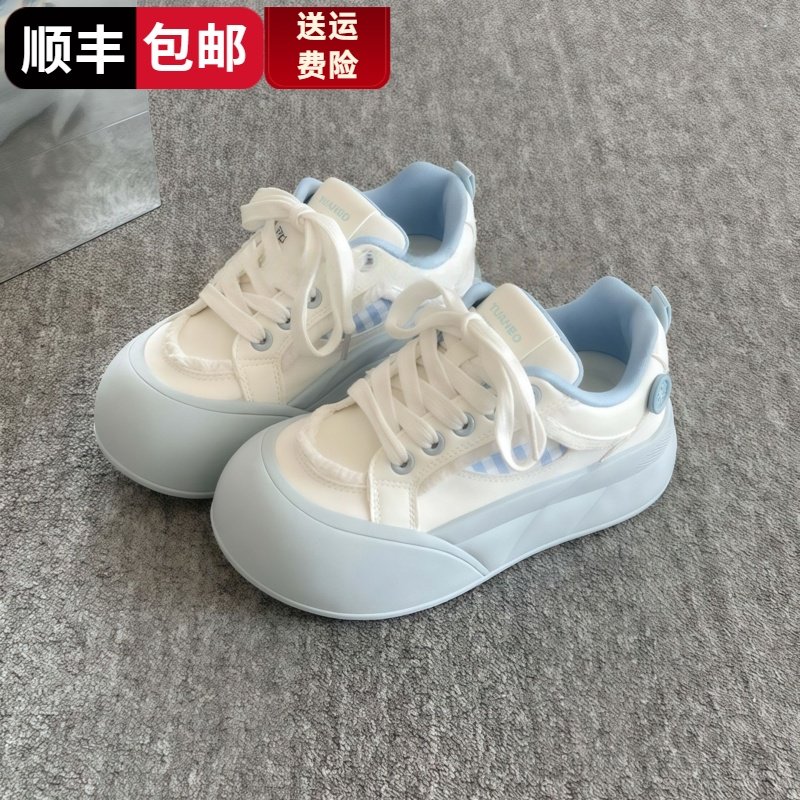 opkll校园风厚底面包鞋小白鞋子图片