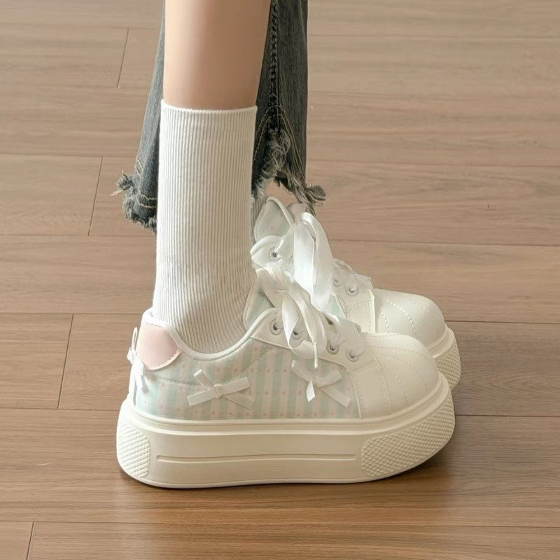 韩系蝴蝶结厚底增高小白鞋女鞋