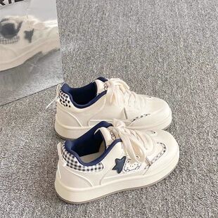 opkll圆头韩系厚底小白鞋2025新款鞋子ins潮百搭小众休闲面包鞋女