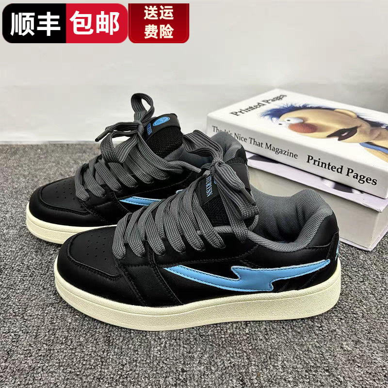 opkll韩版情侣闪电面包鞋板鞋女