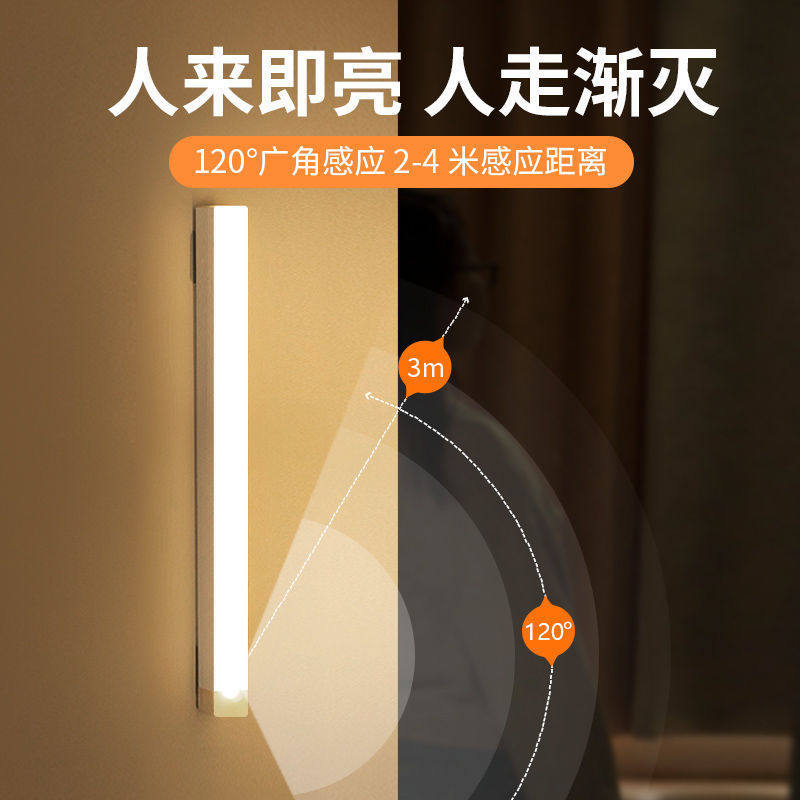 LED人体感应灯磁吸充插两用感应+长亮衣橱柜灯学生宿舍小夜灯走廊