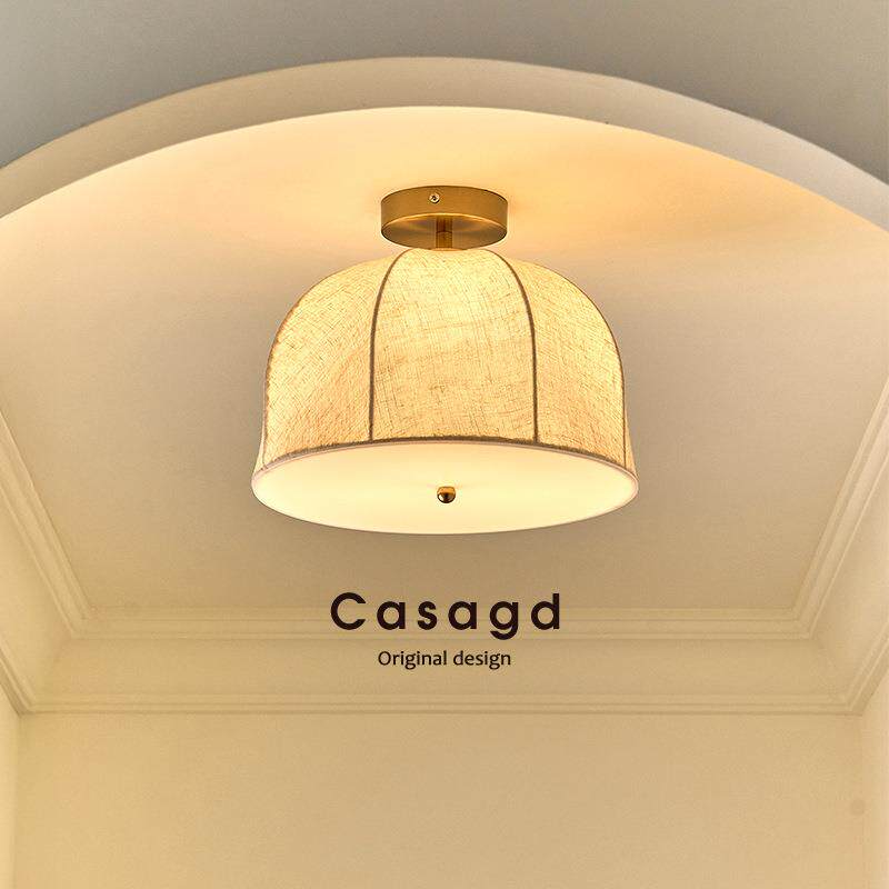 美式复古吸顶灯亚麻布艺民宿走廊过道灯中古全光谱护眼卧室灯casa