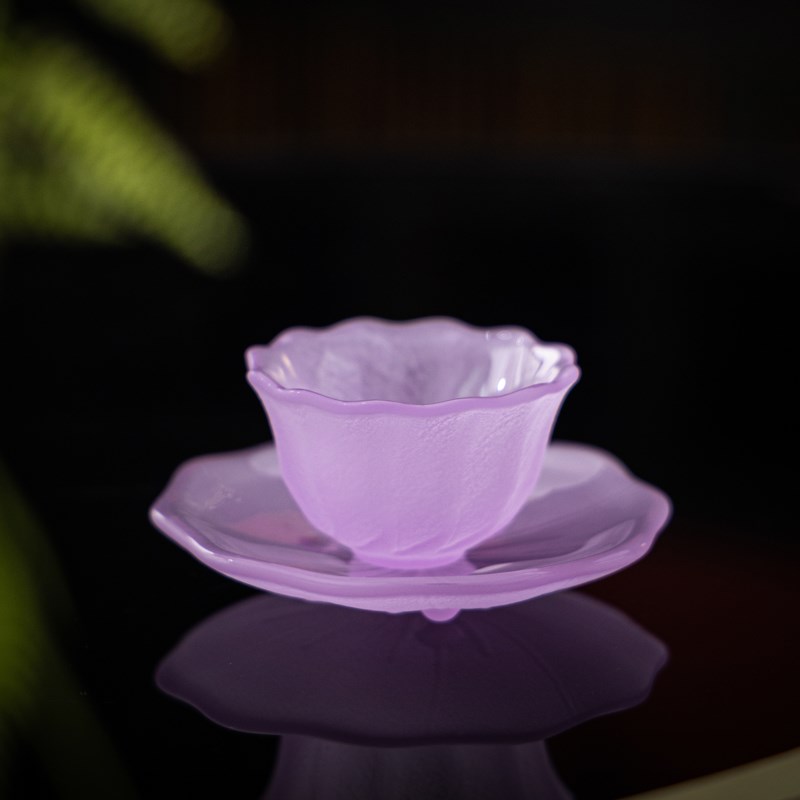 琉璃紫色茶具套装茶杯茶托高档功夫茶具家用茶室磨砂玻璃茶具