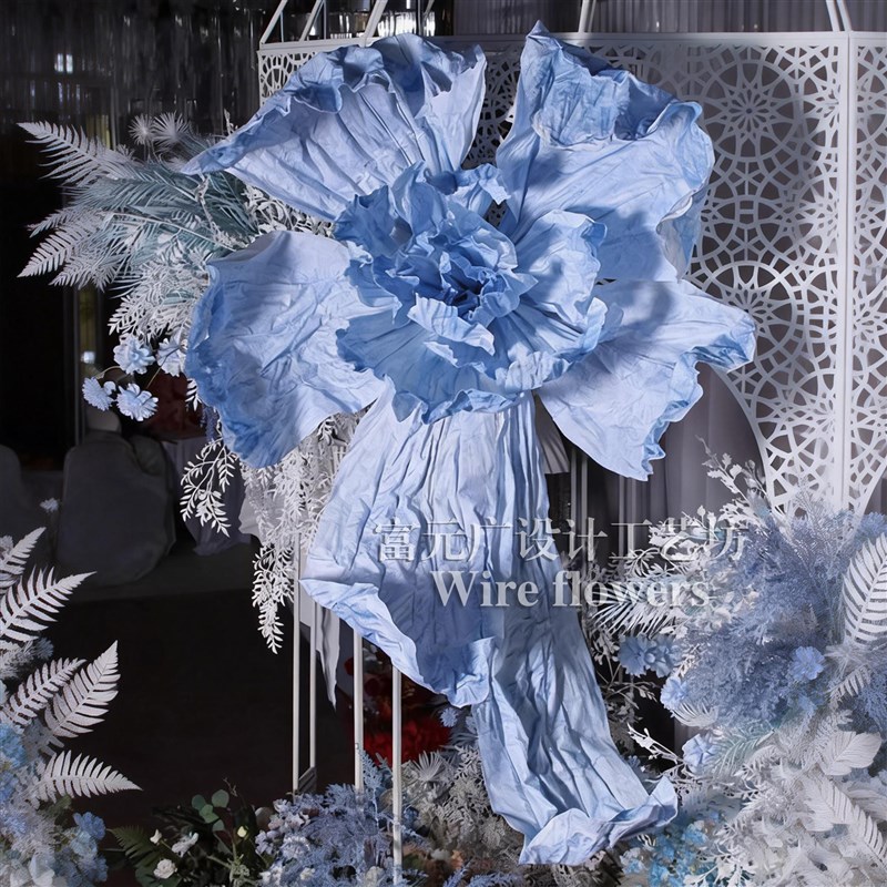 巨型褶皱花立体纸花大型粉色花手工婚庆白色婚礼道具装饰橱窗场景
