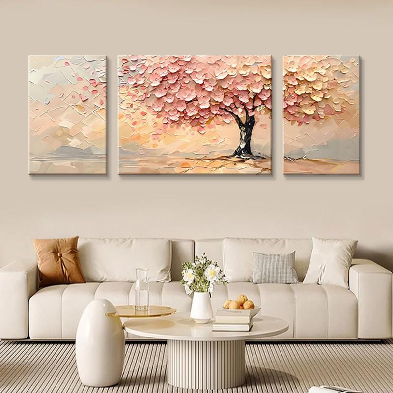 发财树客厅装饰画抽象艺术沙发背景墙装饰画砂岩画大气三联组合画