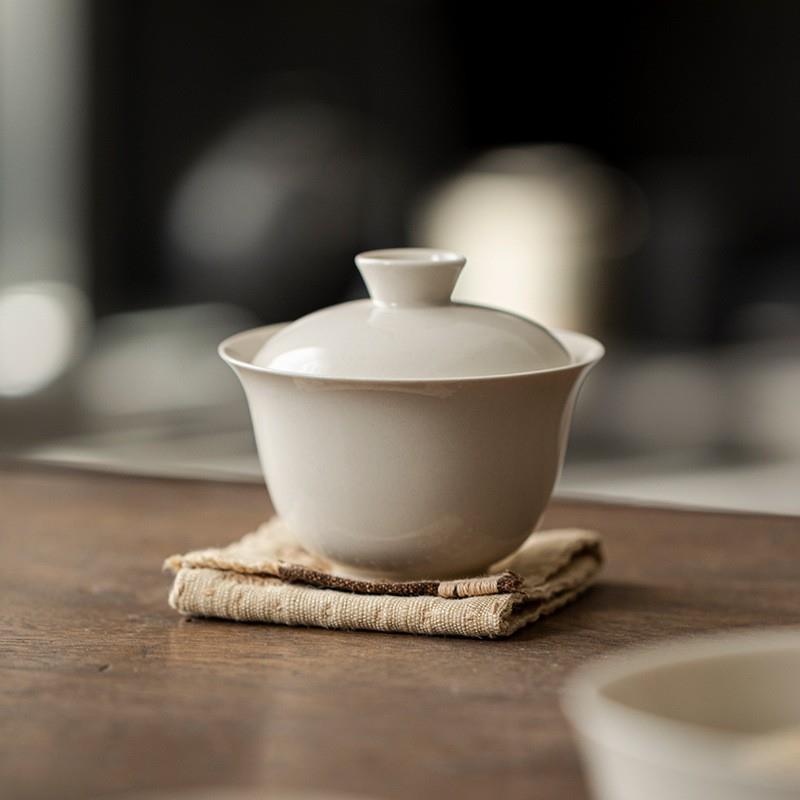 纯色草木灰釉盖碗大号家用泡茶碗中式手工陶瓷功夫茶具茶杯不烫手